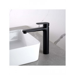 AQ1804MB НИКА смеситель для раковины высокий 190 без донного клапана, матовый черный