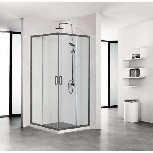 AQ ARI KV 09020BL Душевой уголок квадратный, двери раздвижные 900x900x2000 профиль черный, стекло прозрачное