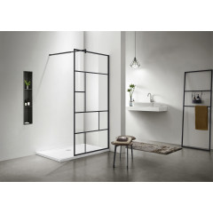 AQ WIW Print 10020BL Душевая перегородка Walk in, с держателем 1000x2000 проф. черный, стекло прозрачное черный принт