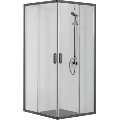 AQ ARI KV 10020BL Душевой уголок квадратный, двери раздвижные 1000x1000x2000 профиль черный, стекло прозрачное