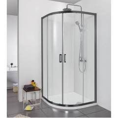AQ ARI RO 08020BL Душевой уголок 1/4 круга, двери раздвижные 800x800x2000, профиль черный, стекло прозрачное