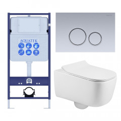 SET AQUATEK ЛУГАНО-019 4в1 (рама AQUATEK Standard INS-0000012+ кркпеж KKI-0000002+клавиша KDI-0000019+унитаз ЛУГАНО AQ2002-00 с тонким сиденьем soft-c