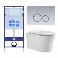 SET AQUATEK НИКА-019 4в1 (рама AQUATEK Standard INS-0000012+крепеж KKI-0000002+клавиша KDI-0000019+унитаз НИКА AQ2009-00 с тонким сиденьем soft-close)