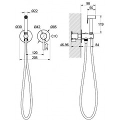 AQ1319MB ЕВРОПА комплект для гигиенического душа встроенный 2 отв. (смеситель + гигиеническая лейка + шланг), матовый черный
