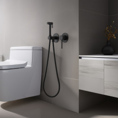 AQ1319MB ЕВРОПА комплект для гигиенического душа встроенный 2 отв. (смеситель + гигиеническая лейка + шланг), матовый черный