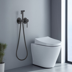 AQ1319MB ЕВРОПА комплект для гигиенического душа встроенный 2 отв. (смеситель + гигиеническая лейка + шланг), матовый черный