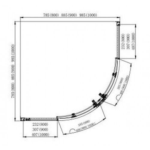 AQ ARI RO 08020BL Душевой уголок 1/4 круга, двери раздвижные 800x800x2000, профиль черный, стекло прозрачное