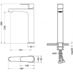 AQ1204MB ОБЕРОН смеситель для раковины высокий 240, без донного клапана, матовый черный