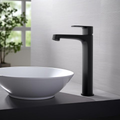 AQ1204MB ОБЕРОН смеситель для раковины высокий 240, без донного клапана, матовый черный