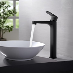 AQ1204MB ОБЕРОН смеситель для раковины высокий 240, без донного клапана, матовый черный