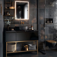 AQ7803B-MLC Алюминиевый зеркальный шкаф с подсветкой 800*700*133,крепеж. Две зерк.дверцы шириной 39,85см,антизапотевание, акрил. подсветка, петли BLUM