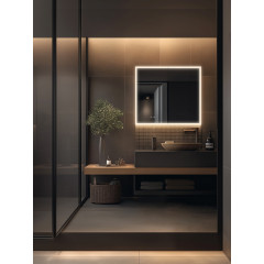 AQ7803B-MLC Алюминиевый зеркальный шкаф с подсветкой 800*700*133,крепеж. Две зерк.дверцы шириной 39,85см,антизапотевание, акрил. подсветка, петли BLUM