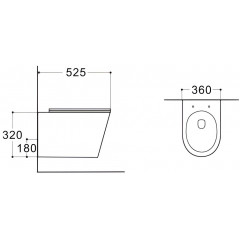 AQ1905-MG ВЕГА Унитаз подвесной безободковый 525*360*320мм, тонкое сиденье с механизмом плавного закрывания, крепеж, цвет матовый серый