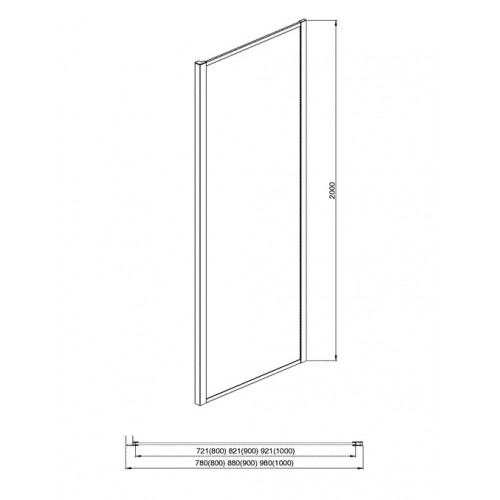 AQ ARI WA 09020GM Неподвижная душевая стенка 900x2000, для комбинации с дверью, профиль оружейная сталь, стекло прозрачное
