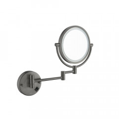 AQ4912BGM зеркало косметическое настенное с подсветкой 5х, оружейная сталь (шлиф. черный хром)