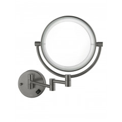 AQ4912BGM зеркало косметическое настенное с подсветкой 5х, оружейная сталь (шлиф. черный хром)