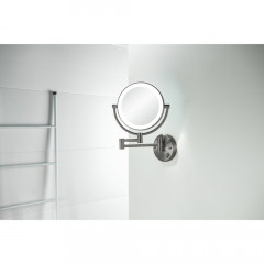 AQ4912BGM зеркало косметическое настенное с подсветкой 5х, оружейная сталь (шлиф. черный хром)