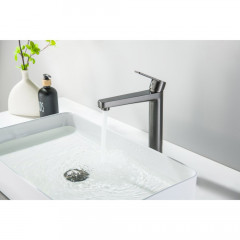 AQ1704BGM ЛУГАНО смеситель для раковины высокий 217, без донного клапана, оружейная сталь (шлиф. черный хром)