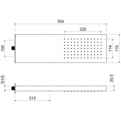 AQ2084MB настенный верхний душ 550*170*30 мм, матовый черный