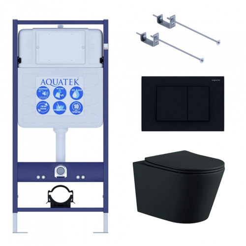 Set AQUATEK ВЕГА (рама AQUATEK Standard INS-0000012 с звукоиз.прокладкой+крепеж KKI-0000002+кнопкаKDI-0000012+унитаз ВЕГА AQ1905-MB с крышкой-сиденьем