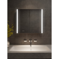 AQ7809-MLC Алюминиевый зеркальный шкаф с подсветкой 800*700*133,крепеж. Две зерк.дверцы шириной 39,85см,антизапотевание, акриловая подсветка