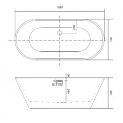 AQ-5776 ХОРСА Ванна акриловая, отдельностоящая, 1680*760*580. В комплекте со сливом и ножками. Цвет белый глянцевый.