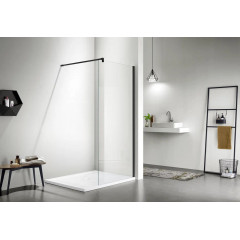 AQ WIW 08020BL Душевая перегородка Walk in с держателем 800x2000 профиль черный, стекло прозрачное