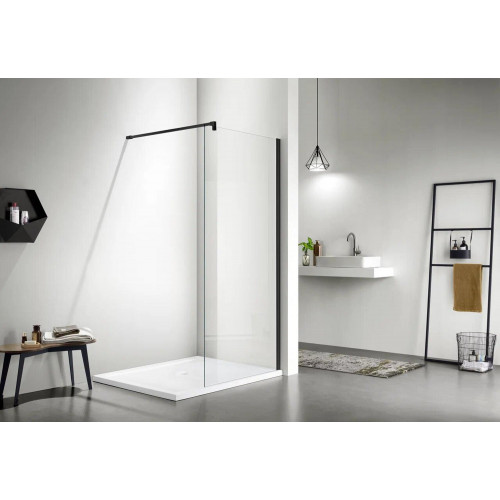 AQ WIW 08020BL Душевая перегородка Walk in с держателем 800x2000 профиль черный, стекло прозрачное