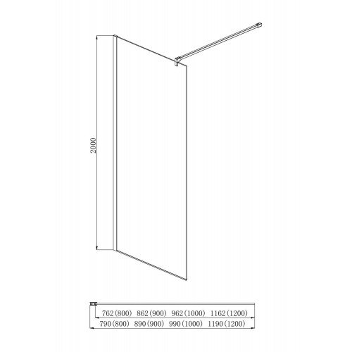 AQ WIW 08020BL Душевая перегородка Walk in с держателем 800x2000 профиль черный, стекло прозрачное