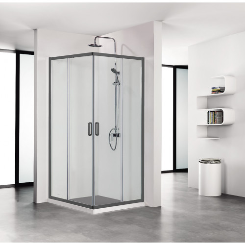 AQ ARI KV 10020BL Душевой уголок квадратный, двери раздвижные 1000x1000x2000 профиль черный, стекло прозрачное