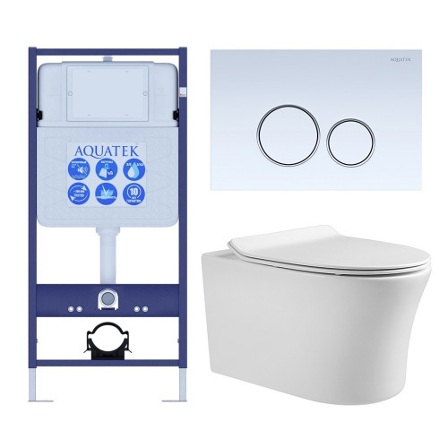 SET AQUATEK НИКА-015 4в1 (рама AQUATEK Standard INS-0000012+крепеж KKI-0000002+клавиша KDI-0000015+унитаз НИКА AQ2009-00 с тонким сиденьем soft-close)