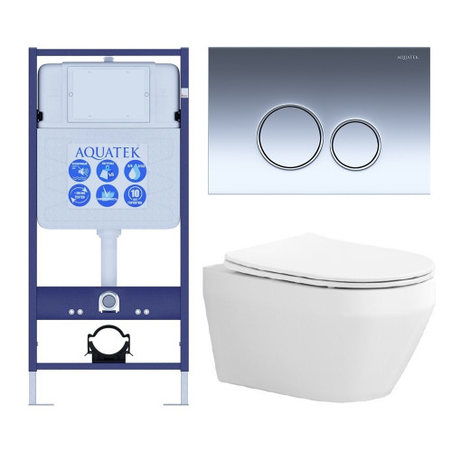 SET AQUATEK ЛЕЯ-018 4в1 (рама AQUATEK Standard INS-0000012+крепеж KKI-0000002+клавиша KDI-0000018+унитаз ЛЕЯ AQ1199-00 с тонким сиденьем soft-close)
