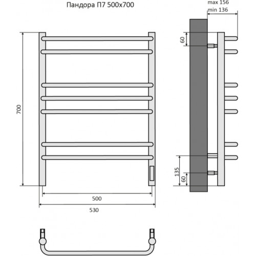 Пандора П7 500х700 электрический (quick touch) Полотенцесушитель Aquatek (черный муар)