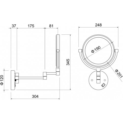 AQ4912CR зеркало косметическое настенное с подсветкой 5х