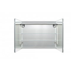 AQ7904-MLC Алюминиевый зеркальный шкаф с подсветкой 900*700*133,крепеж.Две зерк. дверцы 44,85см, две стекл.полк, круговая подсветка, антизапотевание