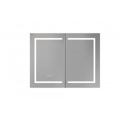 AQ7904-MLC Алюминиевый зеркальный шкаф с подсветкой 900*700*133,крепеж.Две зерк. дверцы 44,85см, две стекл.полк, круговая подсветка, антизапотевание