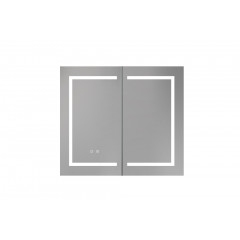 AQ7804-MLC Алюминиевый зеркальный шкаф с подсветкой 800*700*133,крепеж.Две зерк. дверцы 39,85см, две стекл.полк, круговая подсветка, антизапотевание