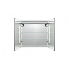 AQ7804-MLC Алюминиевый зеркальный шкаф с подсветкой 800*700*133,крепеж.Две зерк. дверцы 39,85см, две стекл.полк, круговая подсветка, антизапотевание