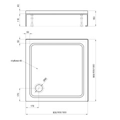Поддон акриловый, квадрат, с ножками и съемной панелью. БЕЗ СИФОНА. 100*100*15