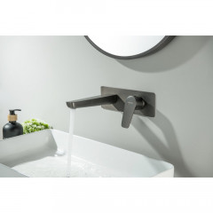 AQ1113BGM БЕТТА смеситель для раковины настенный (внешняя и скрытая часть), оружейная сталь (шлиф. черный хром)