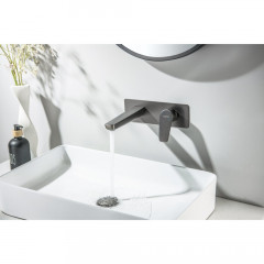 AQ1113BGM БЕТТА смеситель для раковины настенный (внешняя и скрытая часть), оружейная сталь (шлиф. черный хром)