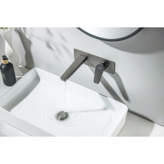 AQ1113BGM БЕТТА смеситель для раковины настенный (внешняя и скрытая часть), оружейная сталь (шлиф. черный хром)