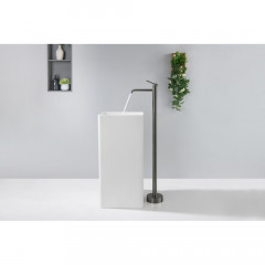 AQ1309BGM ЕВРОПА смеситель для раковины напольный, оружейная сталь (шлиф. черный хром)