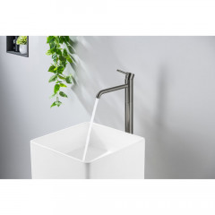 AQ1309BGM ЕВРОПА смеситель для раковины напольный, оружейная сталь (шлиф. черный хром)