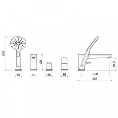 AQ1148BGM БЕТТА смеситель на борт ванны на 4 отв., оружейная сталь (шлиф. черный хром)