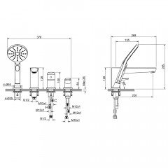 AQ1148BGM БЕТТА смеситель на борт ванны на 4 отв., оружейная сталь (шлиф. черный хром)