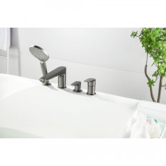 AQ1148BGM БЕТТА смеситель на борт ванны на 4 отв., оружейная сталь (шлиф. черный хром)