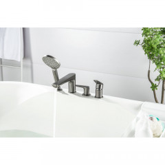 AQ1148BGM БЕТТА смеситель на борт ванны на 4 отв., оружейная сталь (шлиф. черный хром)