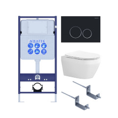 SET AQUATEK ЛЕЯ Т (рама AQUATEK Standard INS-0000012, клавиша KDI-0000020 ,KKI-0000002 крепёж+унитаз ЛЕЯ AQ1199T-00 с тонким сиденьем soft-close