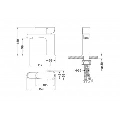 AQ1210BG ОБЕРОН смеситель для раковины 98, без донного клапана, шлиф. золото